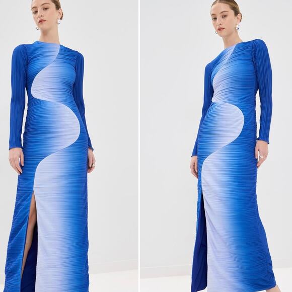 Mayle Vasquez Nativa Maxi Dress Planet Blue White size XL Long sleeve New - Picture 2 of 6